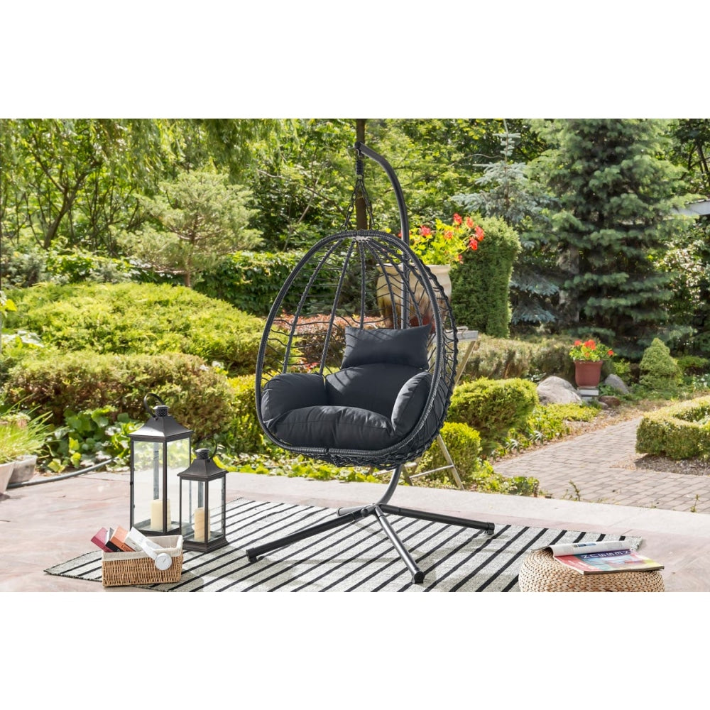 Mackenzie Outdoor Furniture Relaxing Lounge Egg Patio Chair - Black Fast shipping On sale