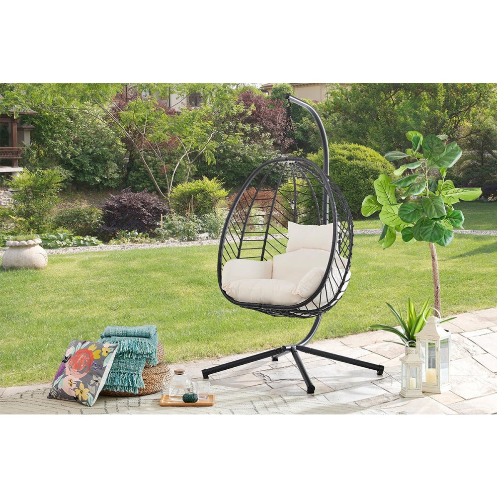 Mackenzie Outdoor Furniture Relaxing Lounge Patio Egg Chair - Black/ Beige Fast shipping On sale