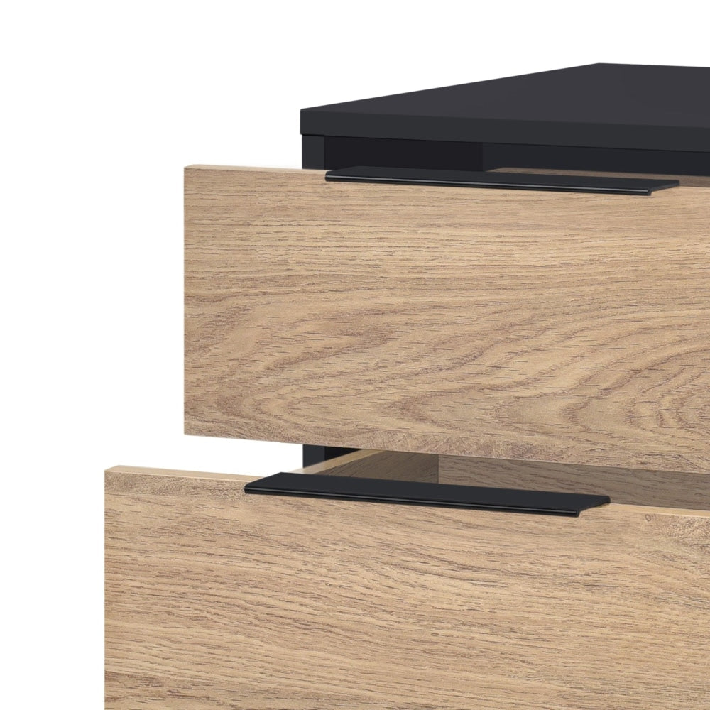 Madden Scandinavian Wooden Bedside Side Table NightStand - Oak & Black Fast shipping On sale