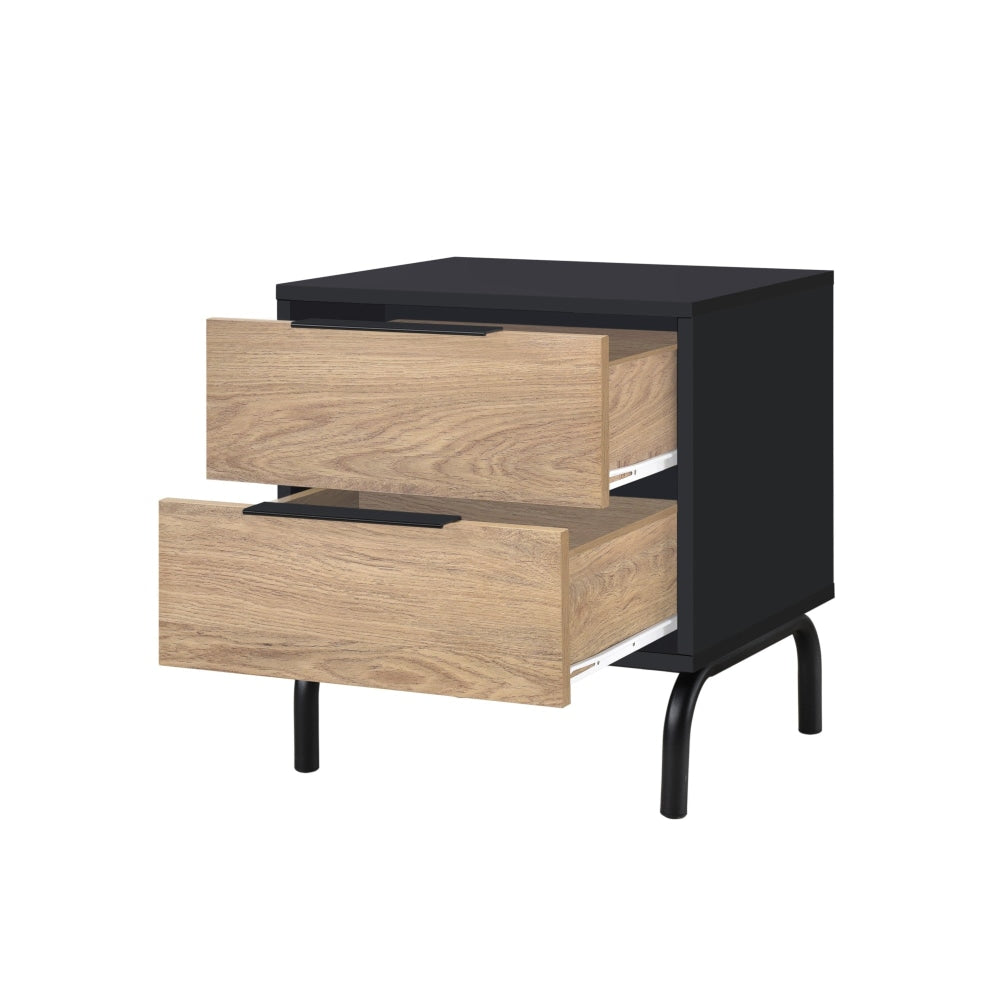 Madden Scandinavian Wooden Bedside Side Table NightStand - Oak & Black Fast shipping On sale