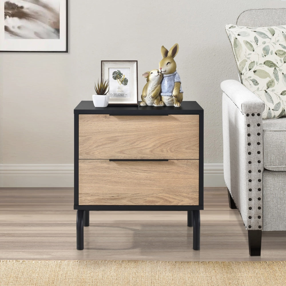 Madden Scandinavian Wooden Bedside Side Table NightStand - Oak & Black Fast shipping On sale