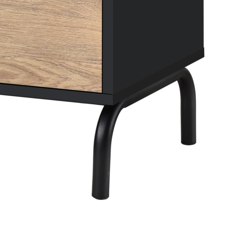 Madden Scandinavian Wooden Bedside Side Table NightStand - Oak & Black Fast shipping On sale