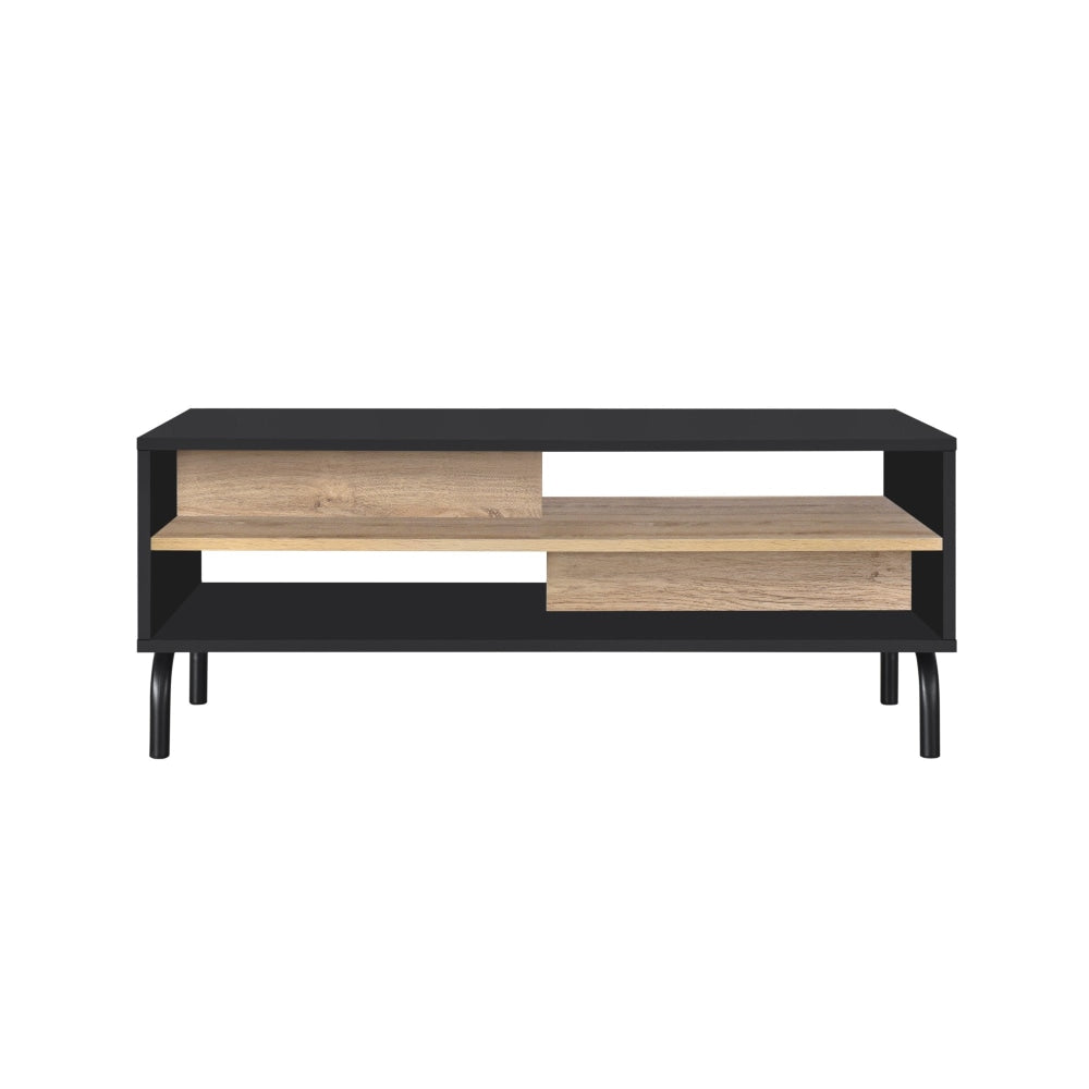 Madden Scandinavian Wooden Open Shelf Coffee Table - Oak & Black Fast shipping On sale