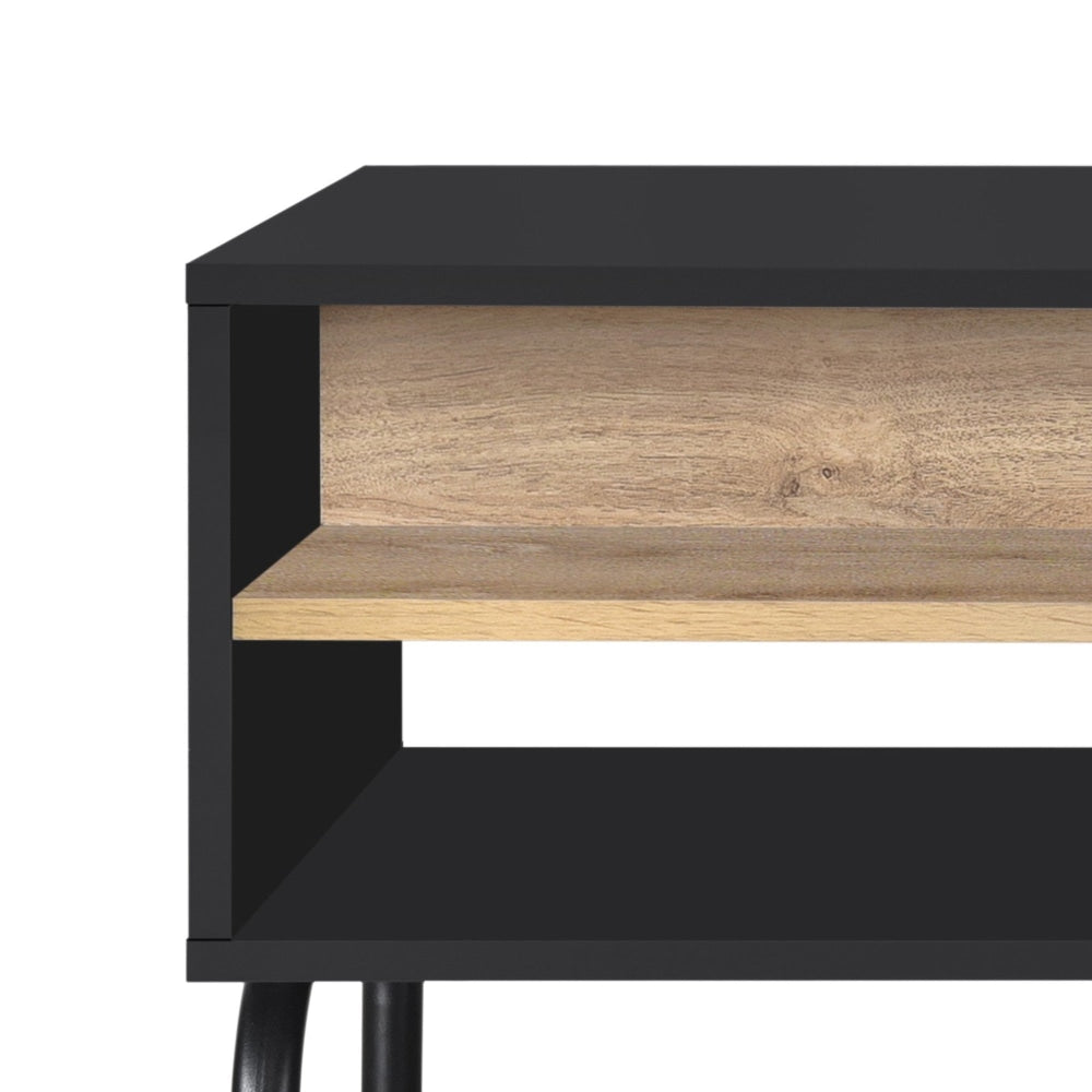 Madden Scandinavian Wooden Open Shelf Coffee Table - Oak & Black Fast shipping On sale