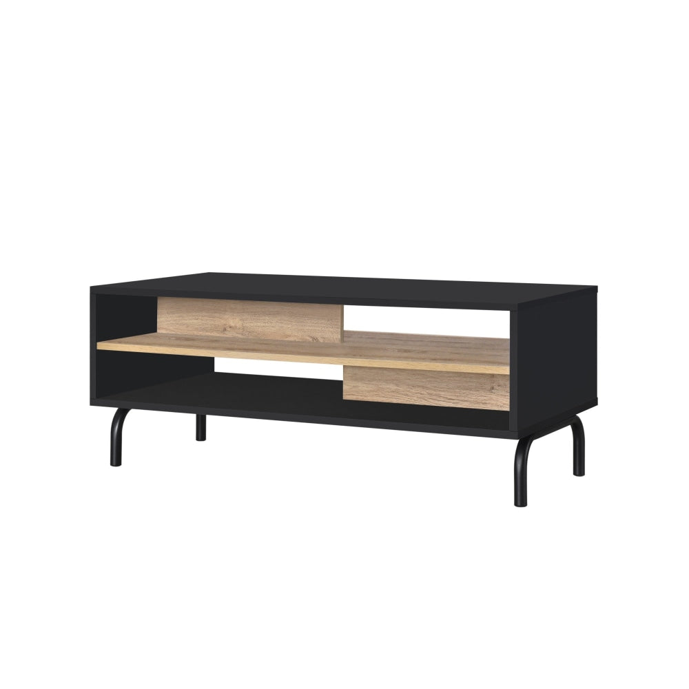 Madden Scandinavian Wooden Open Shelf Coffee Table - Oak & Black Fast shipping On sale