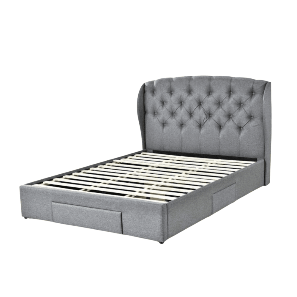 Modern Designer Fabric Double Tufted Headboard Bed Frame With Drawers Storage - Dark Grey Fast shipping On sale