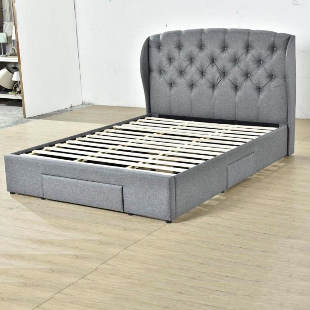 Fabric Queen Tufted Headboard Bed Frame With Drawers Storage - Dark Grey Fast shipping On sale