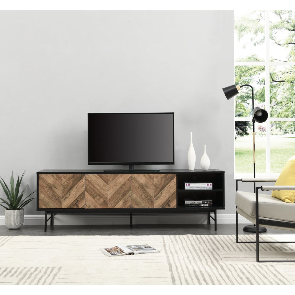 Magnus Entertainment Unit TV Stand W/ 3-Doors - Walnut/Black Fast shipping On sale