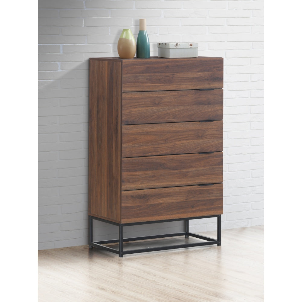 Malachi Chest Of 5-Drawers Tallboy Storage Cabinet - Walnut Drawers Fast shipping On sale