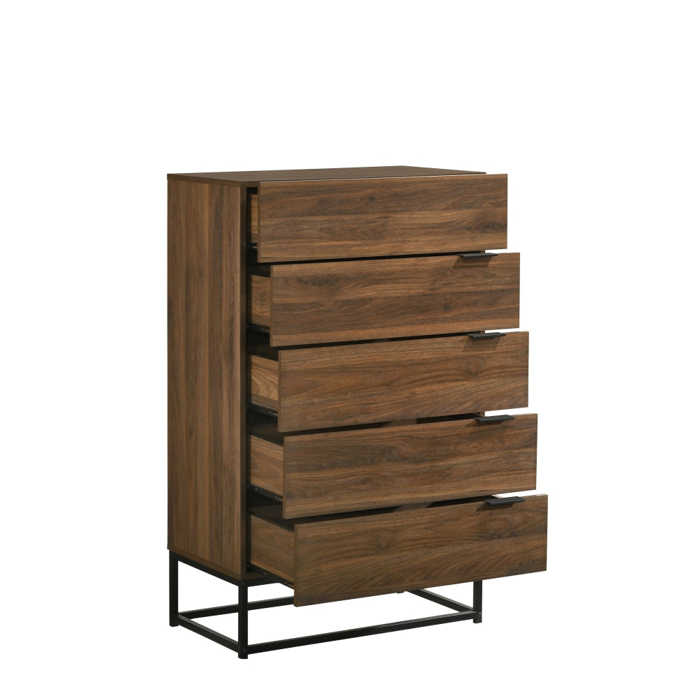 Malachi Chest Of 5-Drawers Tallboy Storage Cabinet - Walnut Drawers Fast shipping On sale