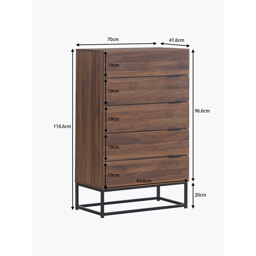 Malachi Chest Of 5-Drawers Tallboy Storage Cabinet - Walnut Drawers Fast shipping On sale