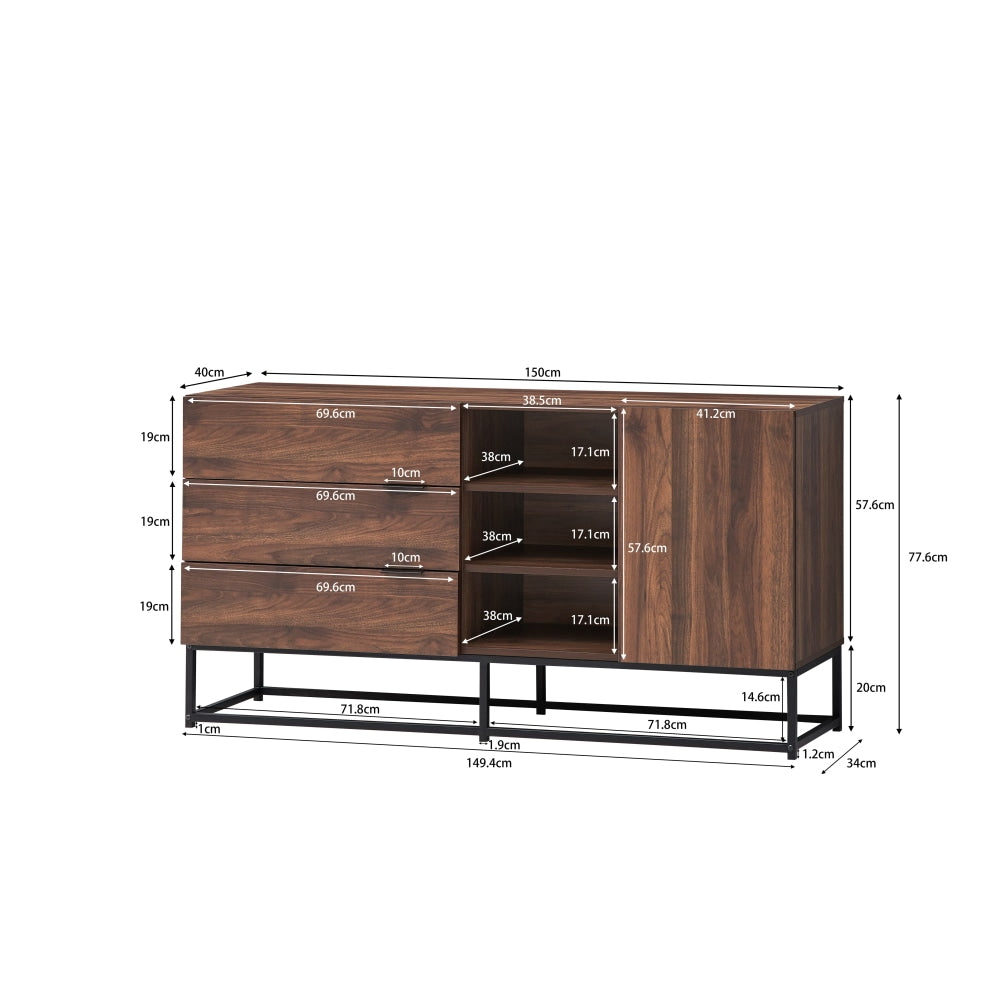 Malachi Sideboard Buffet Unit Storage Cabinet W/ 1-Door 3-Drawers - Walnut/Black & Fast shipping On sale