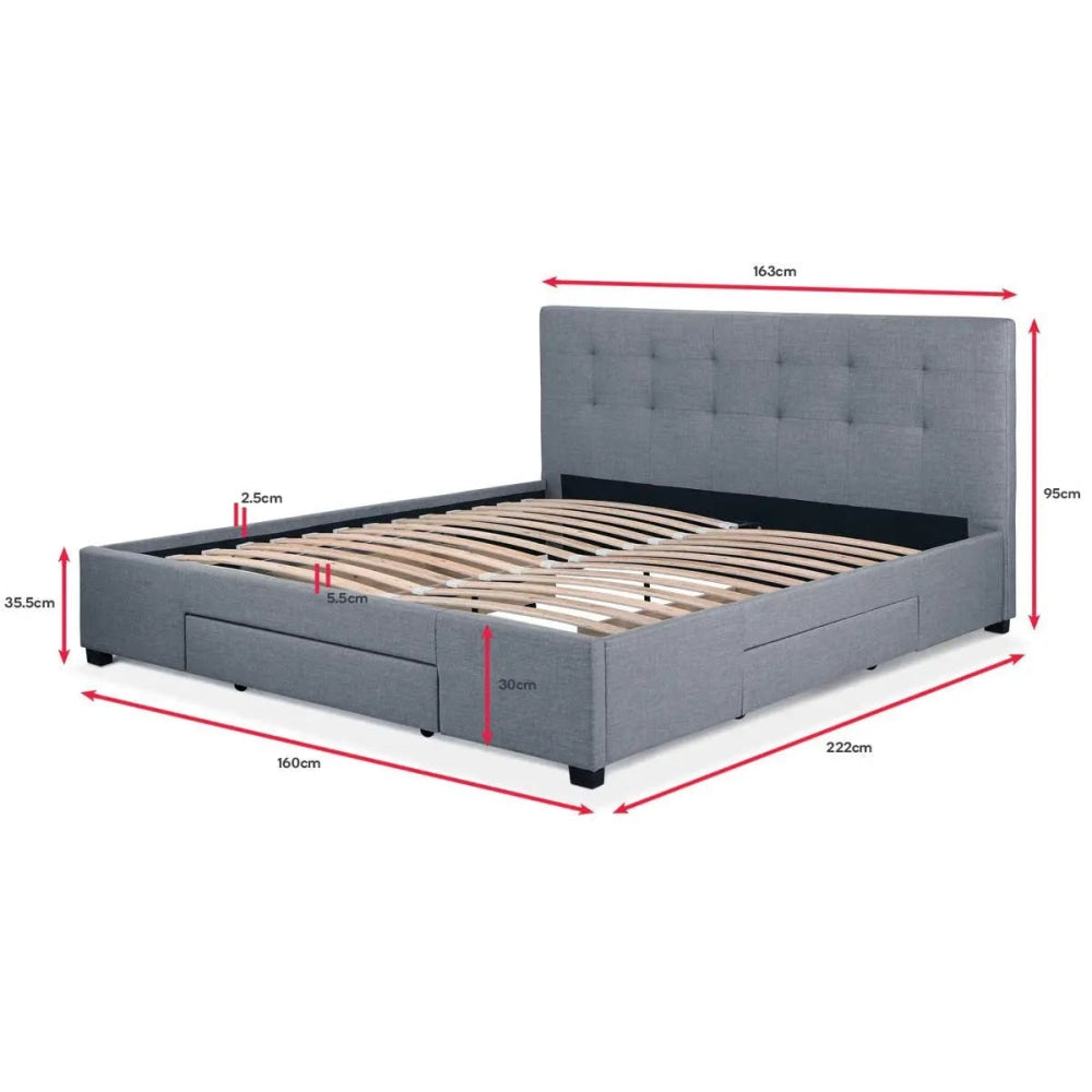 Manarola Collection 3 Drawer Bed Frame - Grey Queen Fast shipping On sale