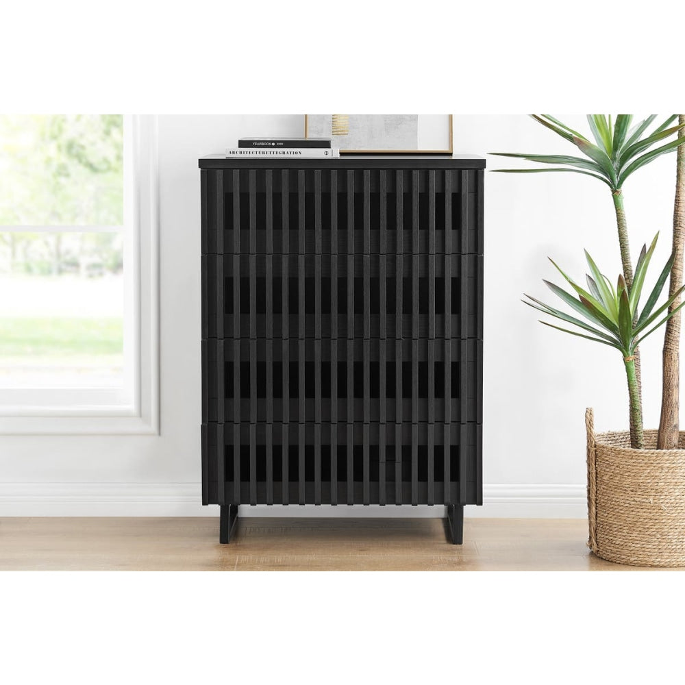 Manila Modern Slotted Design Chest of 4-Drawers Tallboy Storage Cabinet - Black Of Drawers Fast shipping On sale