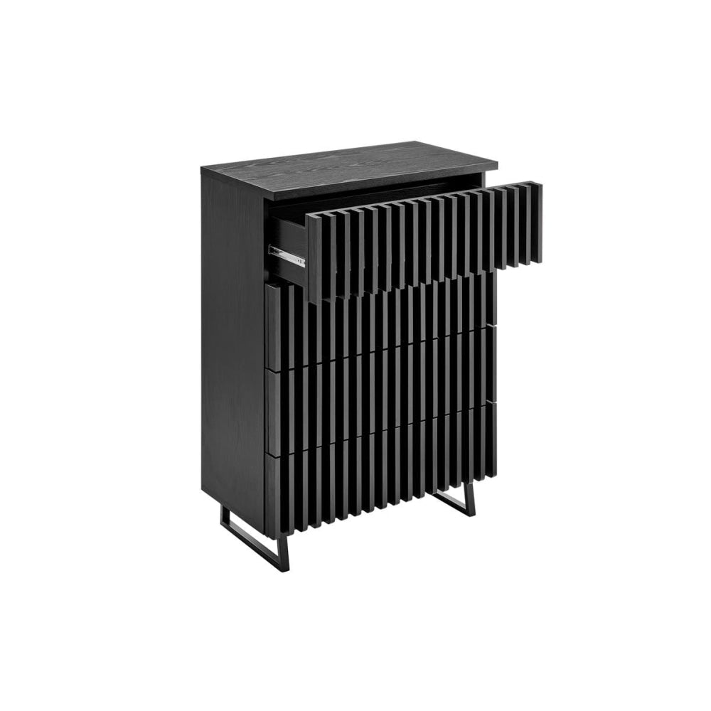 Manila Modern Slotted Design Chest of 4-Drawers Tallboy Storage Cabinet - Black Of Drawers Fast shipping On sale