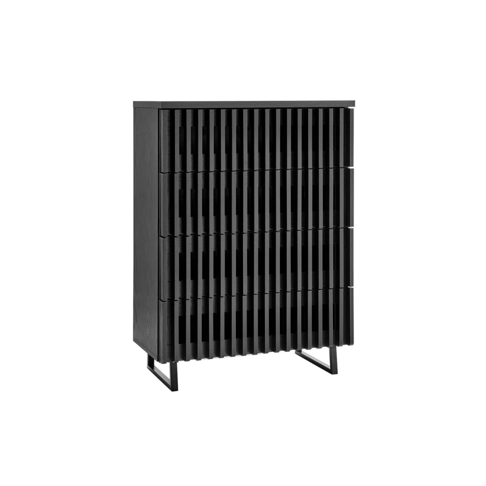 Manila Modern Slotted Design Chest of 4-Drawers Tallboy Storage Cabinet - Black Of Drawers Fast shipping On sale