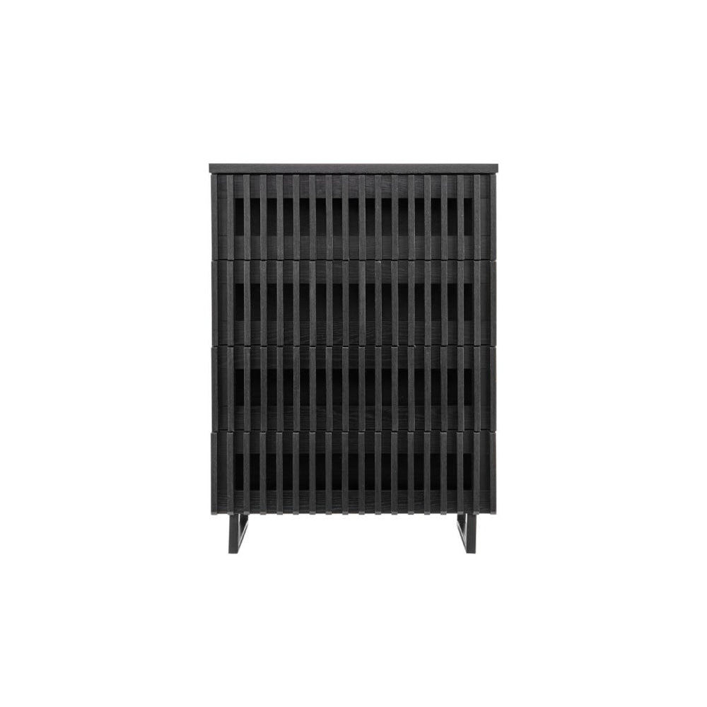 Manila Modern Slotted Design Chest of 4-Drawers Tallboy Storage Cabinet - Black Of Drawers Fast shipping On sale