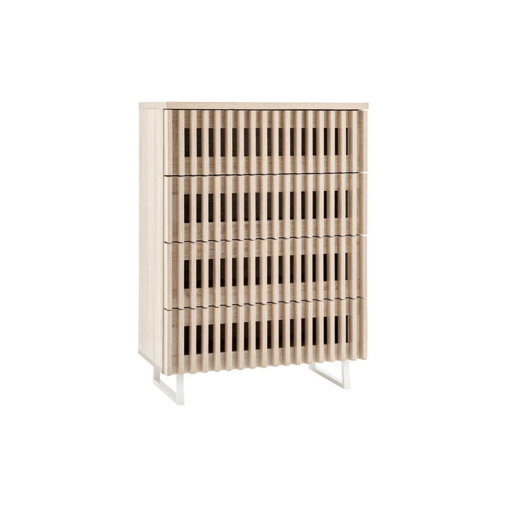 Manila Modern Slotted Design Chest of 4-Drawers Tallboy Storage Cabinet - Natural Of Drawers Fast shipping On sale