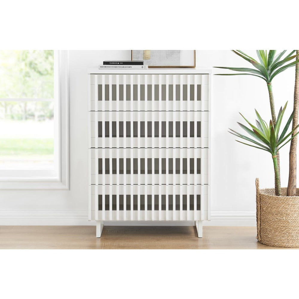 Manila Modern Slotted Design Chest of 4-Drawers Tallboy Storage Cabinet - White Of Drawers Fast shipping On sale