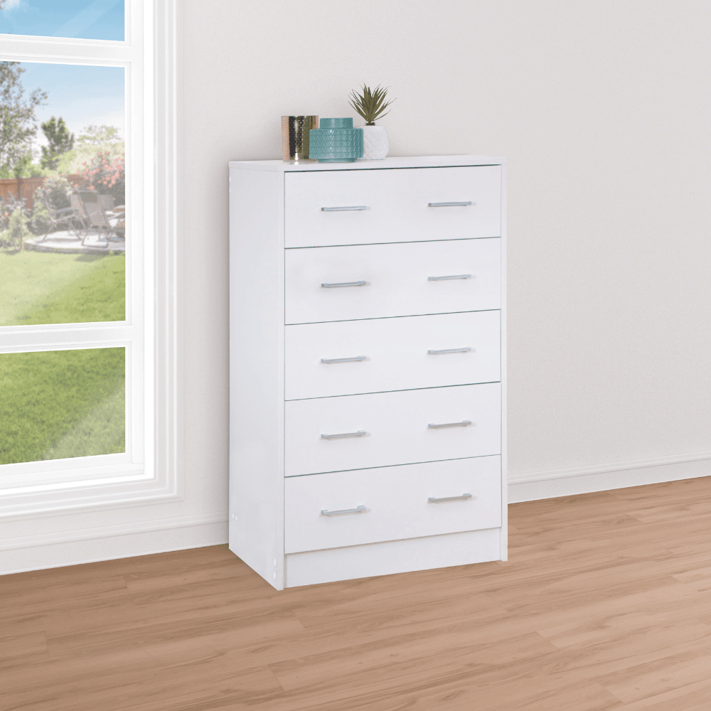 Marcus Modern Wooden Chest 5-Drawers Tallboy Storage Cabinet - White Of Drawers Fast shipping On sale