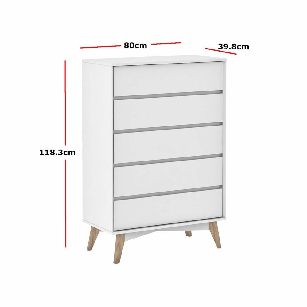 Marissa Chest Of 5 - Drawers Tallboy - White Drawers Fast shipping On sale