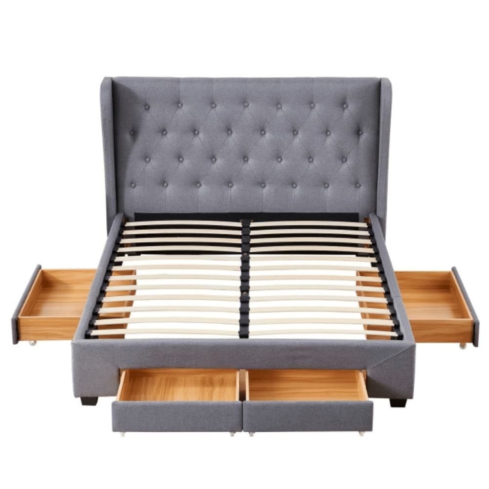 Modern Fabric Bed Frame W/ 4-Drawers Storage Queen Size - Dark Grey Fast shipping On sale
