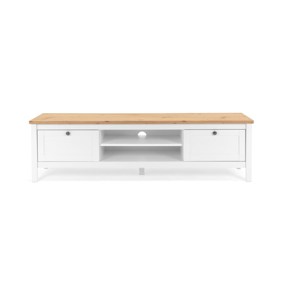 Mark Lowline Wooden Entertainment Unit TV Stand 160cm W/ 2-Drawers - White/Oak Fast shipping On sale