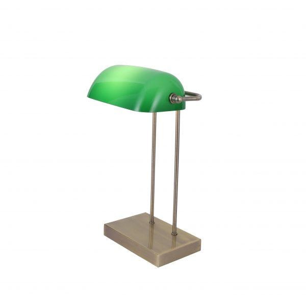 Mark Table Desk Lamp W/ USB Charger Antique Brass Metal Base Green Glass Shade Fast shipping On sale