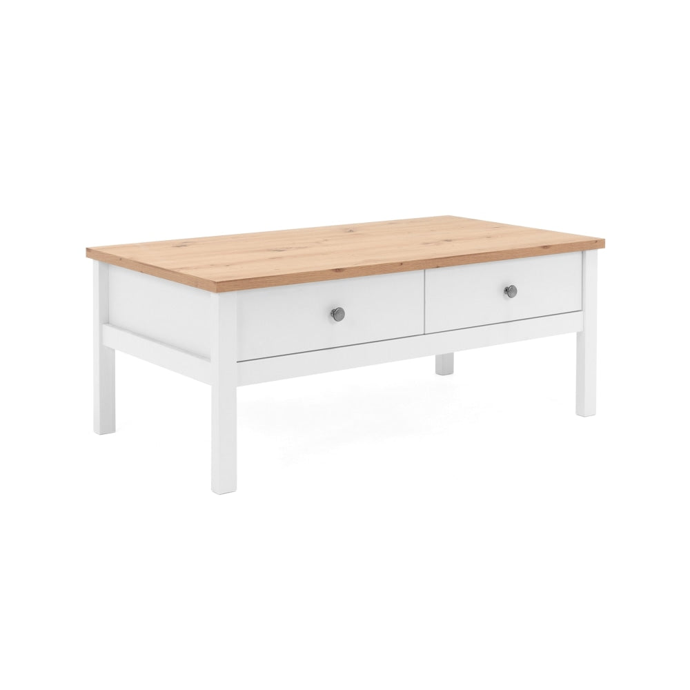 Mark Wooden Rectangular Coffee Table W/ 2-Drawers - White/Oak Fast shipping On sale