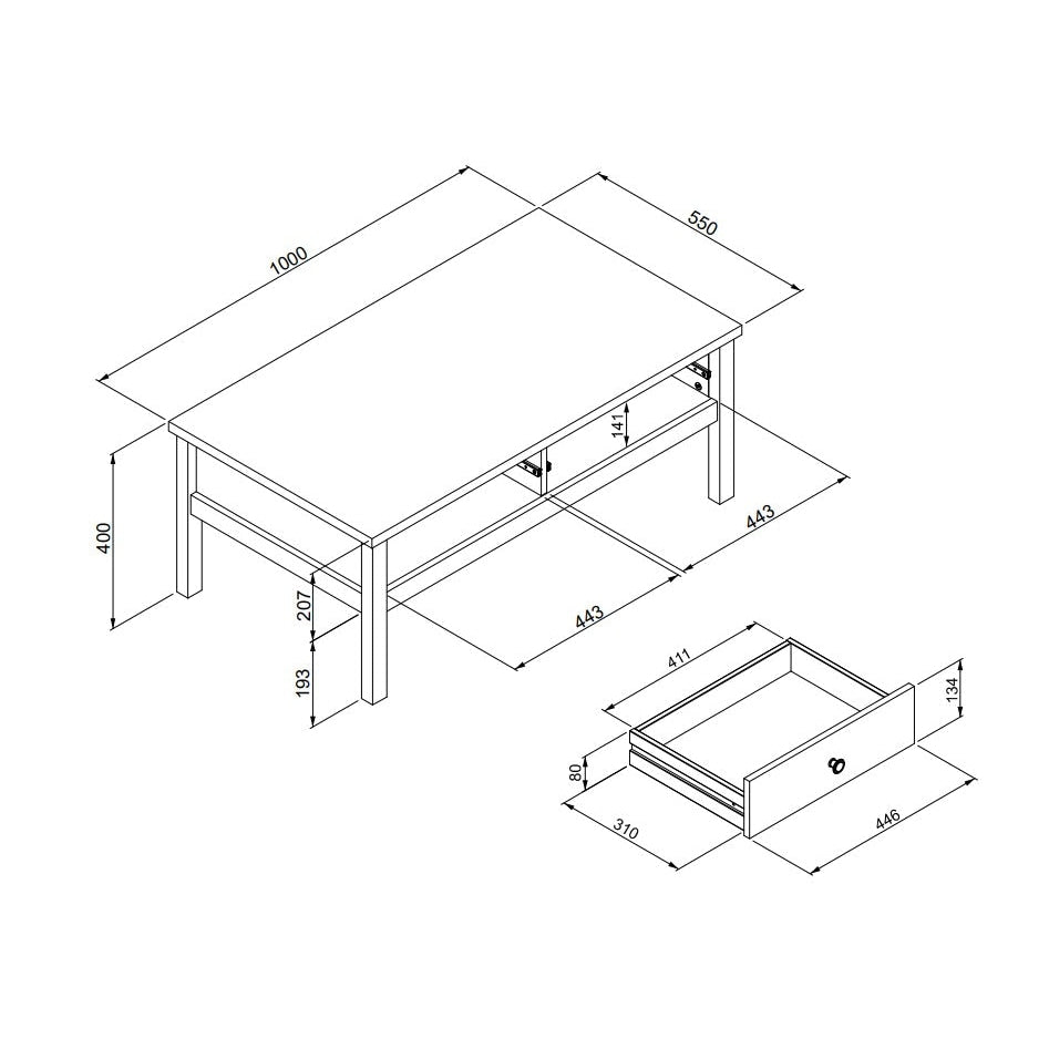 Mark Wooden Rectangular Coffee Table W/ 2-Drawers - White/Oak Fast shipping On sale