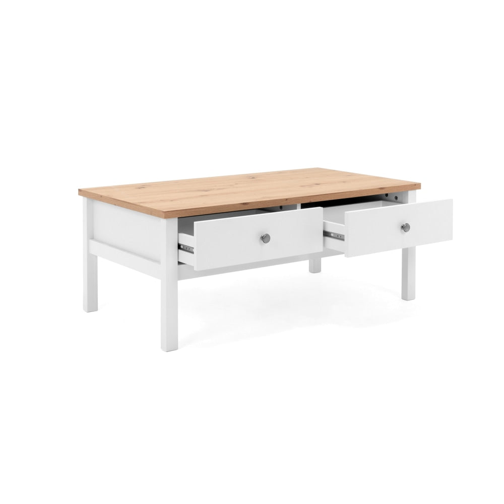 Mark Wooden Rectangular Coffee Table W/ 2-Drawers - White/Oak Fast shipping On sale