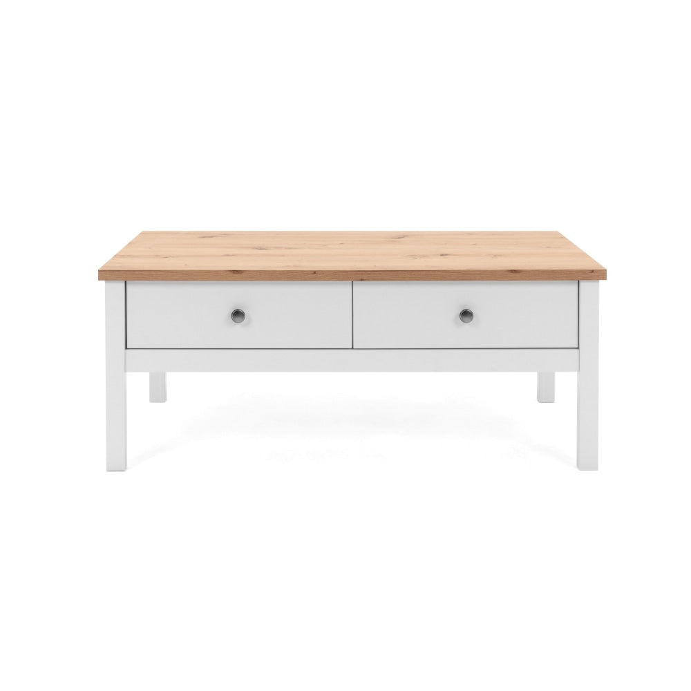 Mark Wooden Rectangular Coffee Table W/ 2-Drawers - White/Oak Fast shipping On sale