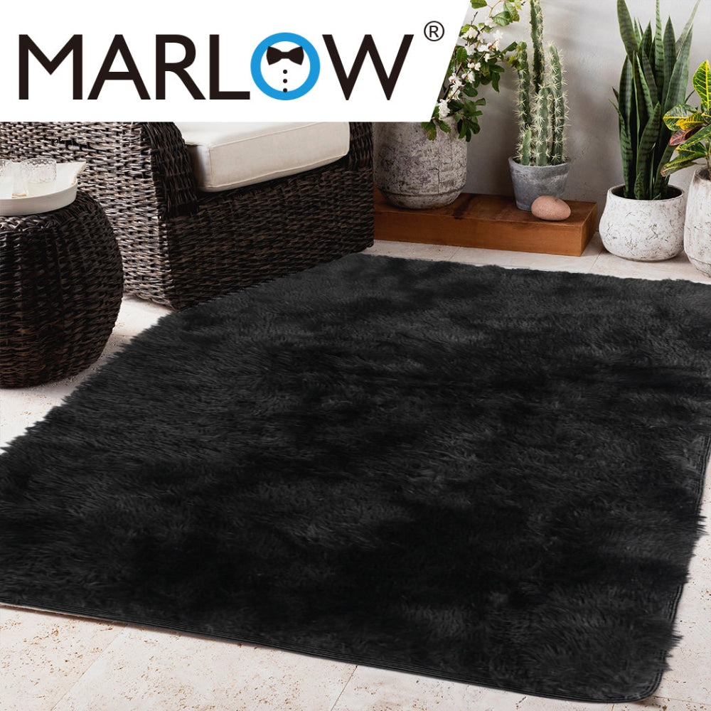 Marlow Floor Rug Shaggy Rugs Soft Large Carpet Area Tie - dyed 120x160cm Black Fast shipping On sale