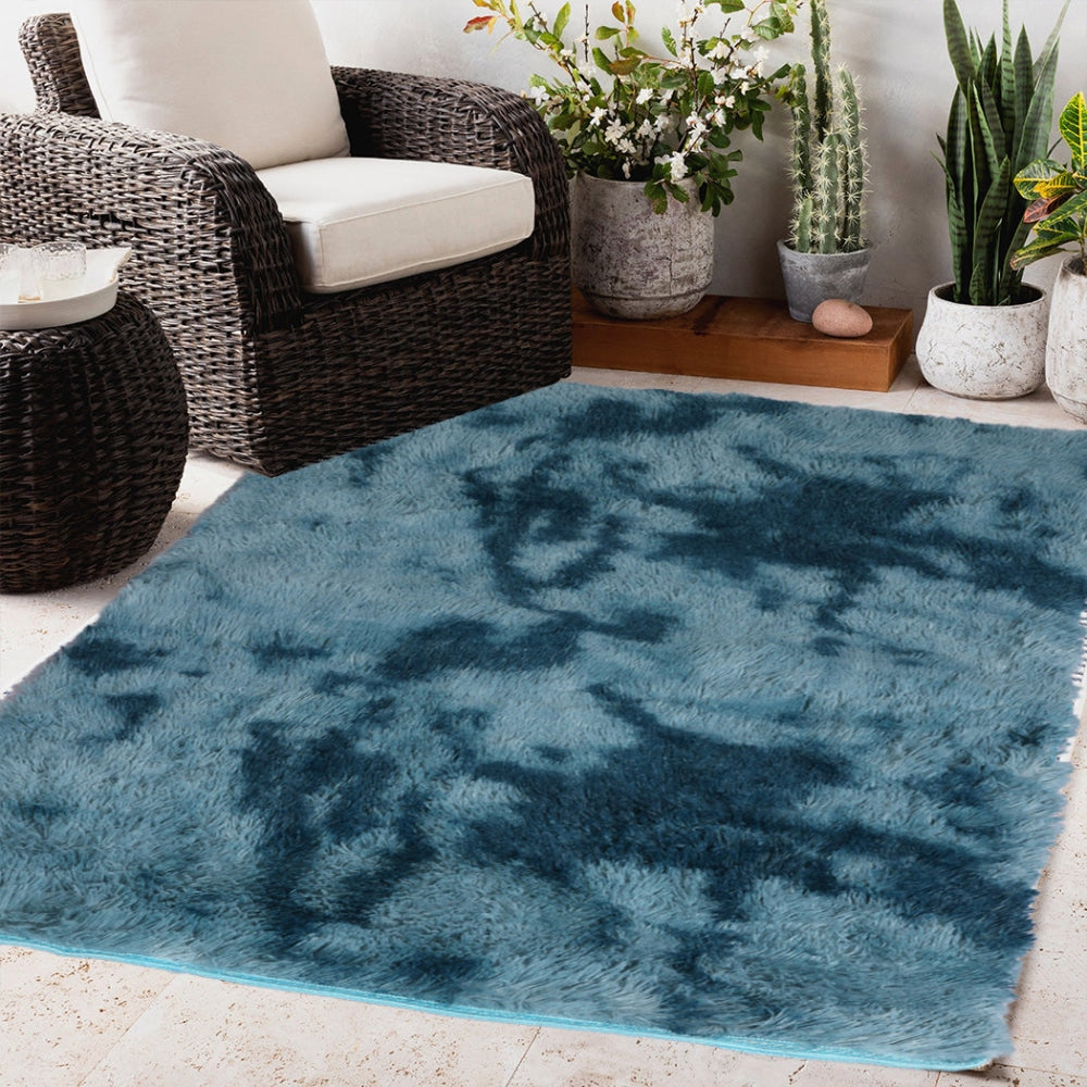 Marlow Floor Rug Shaggy Rugs Soft Large Carpet Area Tie-dyed 120x160cm Blue Fast shipping On sale