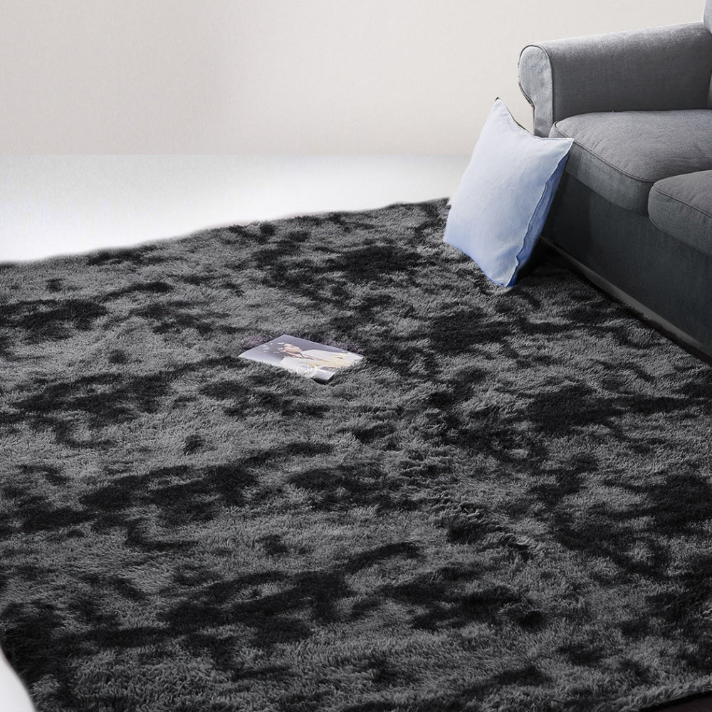 Marlow Floor Rug Shaggy Rugs Soft Large Carpet Area Tie-dyed 200x230cm Black Fast shipping On sale