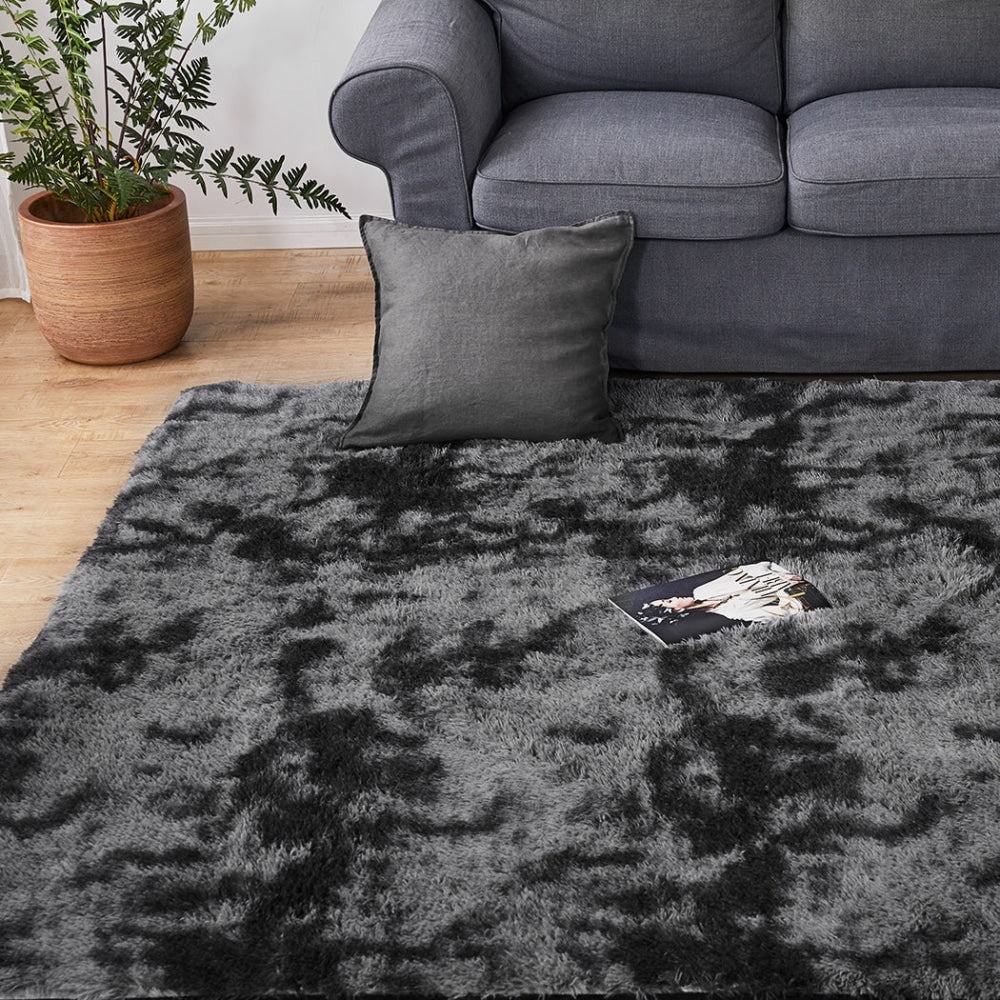 Marlow Floor Rug Shaggy Rugs Soft Large Carpet Area Tie-dyed 200x300cm Black Fast shipping On sale