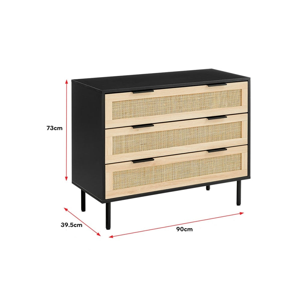 Marrakesh Chest of 3-Drawers Lowboy Storage Cabinet - Black/Rattan Of Drawers Fast shipping On sale