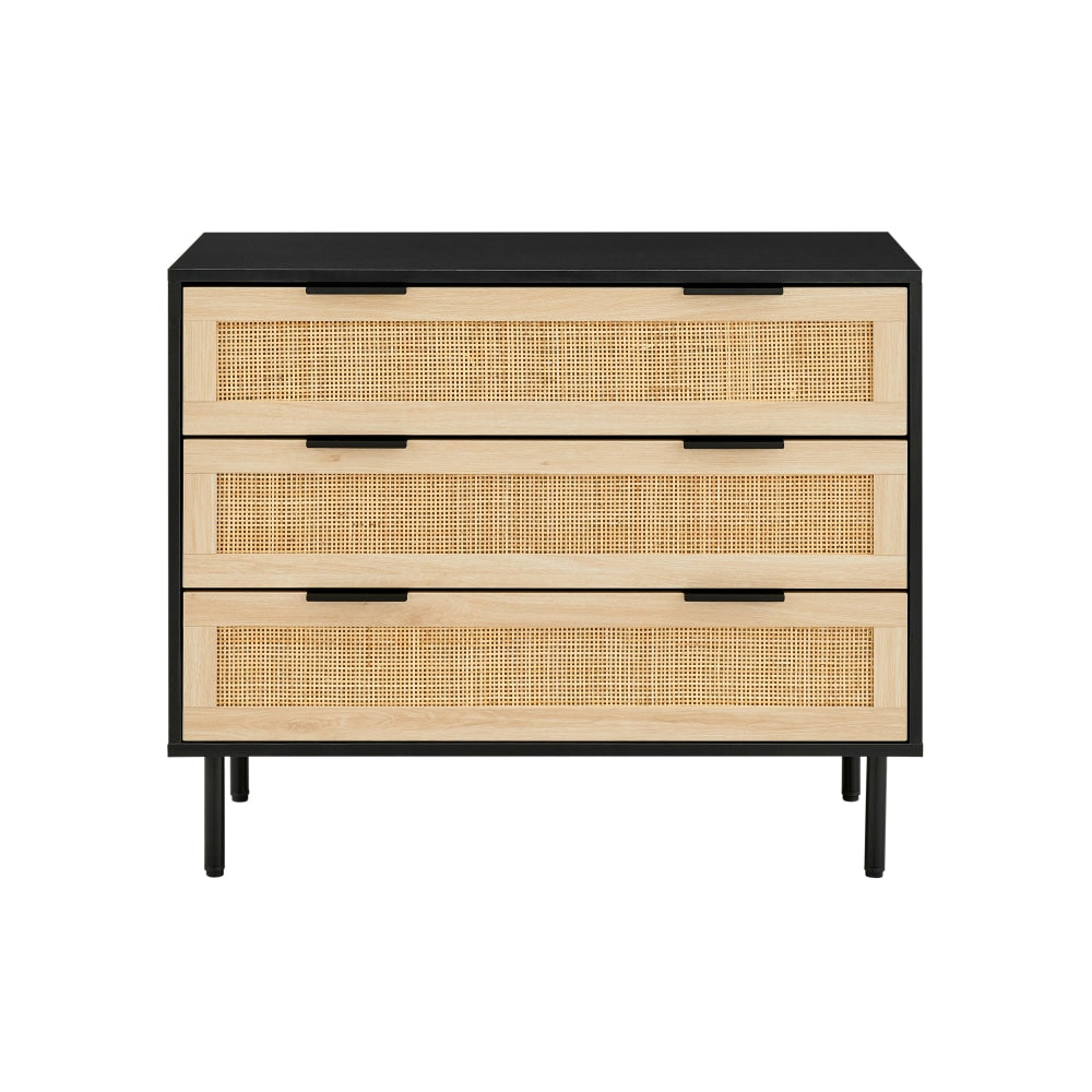 Marrakesh Chest of 3-Drawers Lowboy Storage Cabinet - Black/Rattan Of Drawers Fast shipping On sale