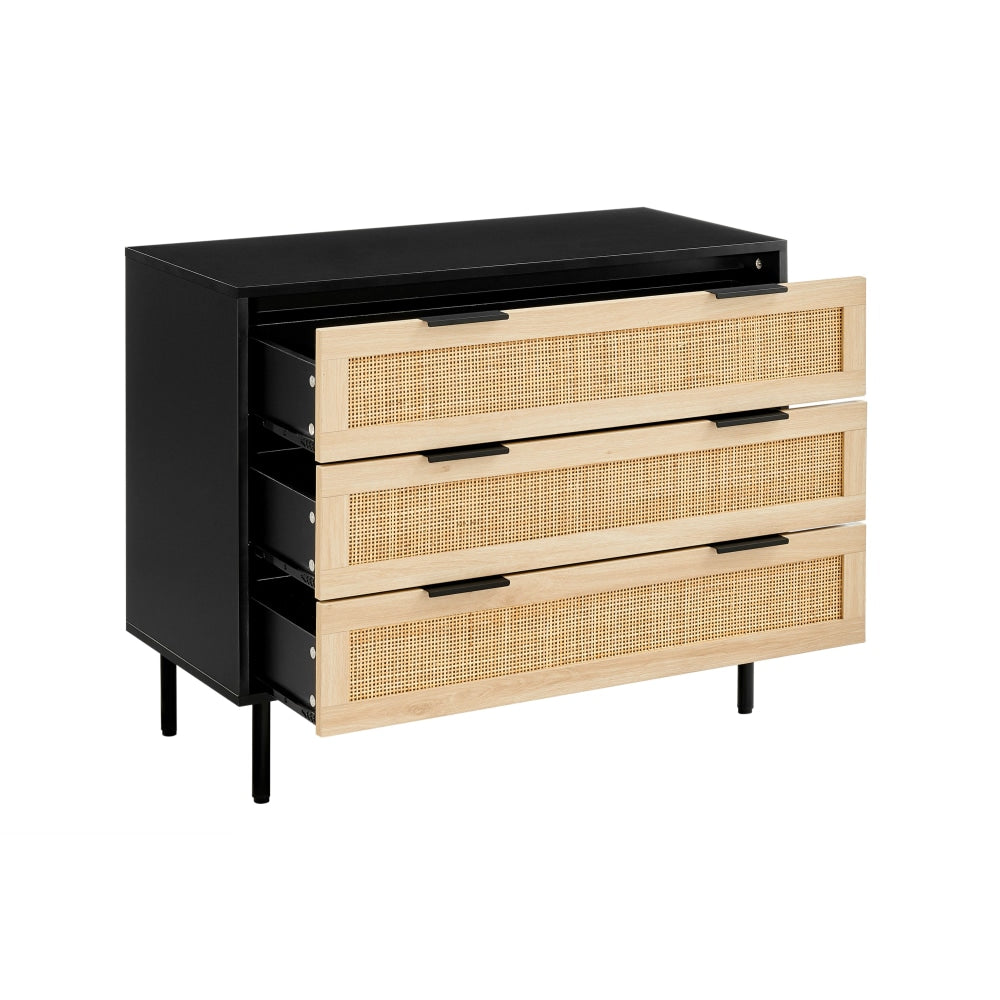 Marrakesh Chest of 3-Drawers Lowboy Storage Cabinet - Black/Rattan Of Drawers Fast shipping On sale