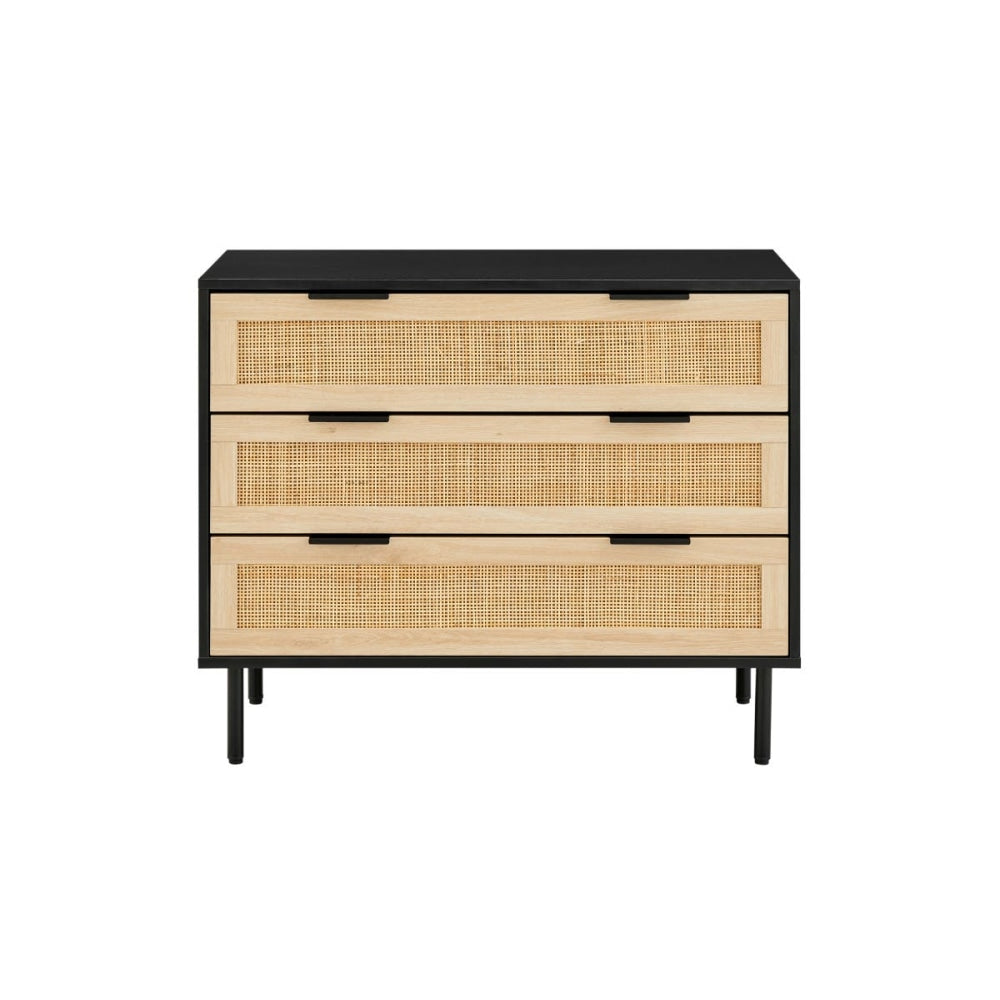 Marrakesh Chest of 3-Drawers Lowboy Storage Cabinet - Black/Rattan Of Drawers Fast shipping On sale