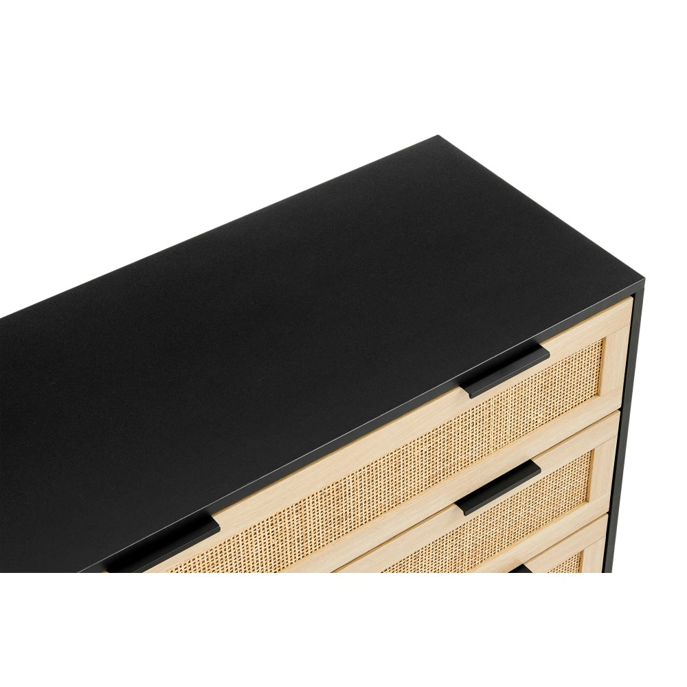 Marrakesh Chest of 3-Drawers Lowboy Storage Cabinet - Black/Rattan Of Drawers Fast shipping On sale