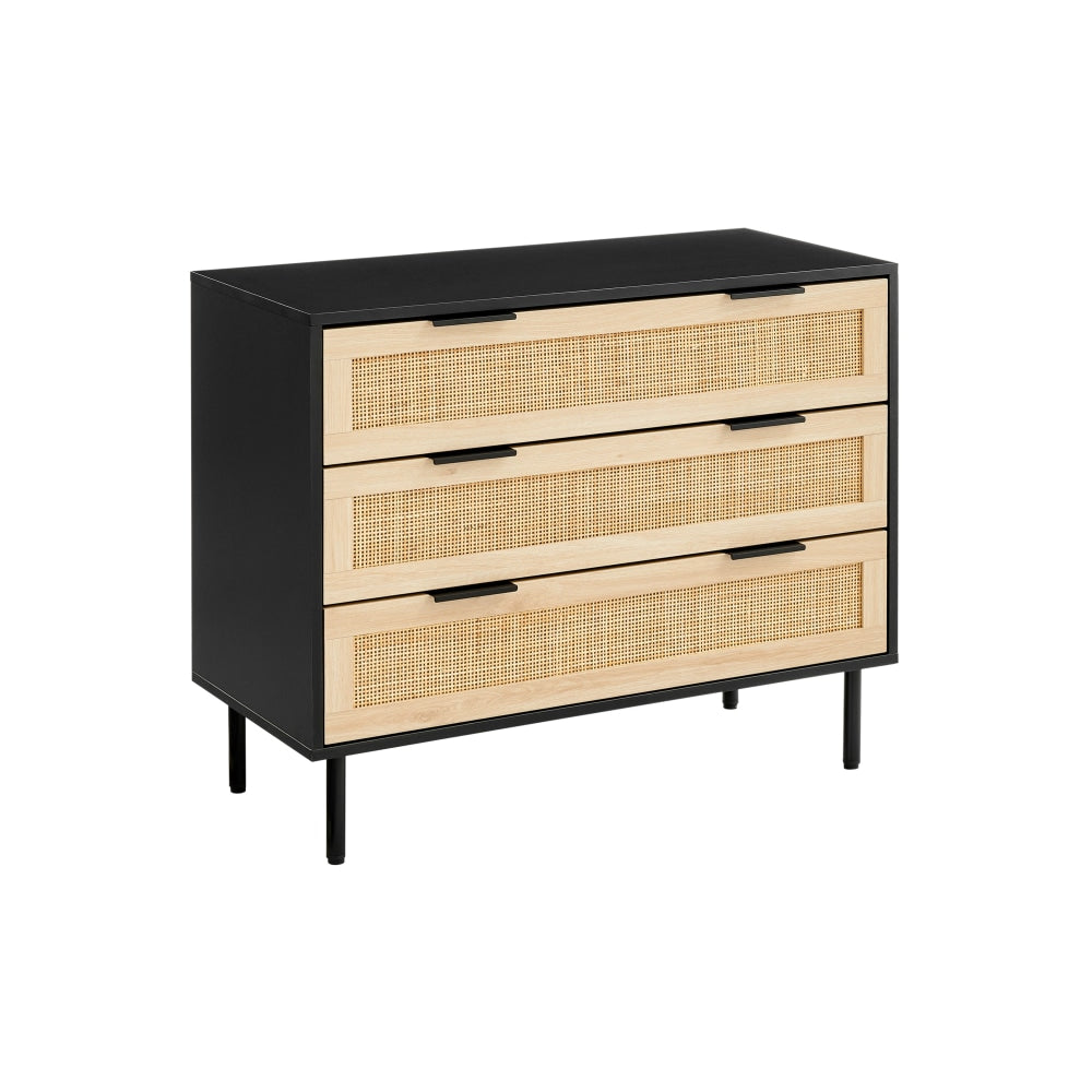 Marrakesh Chest of 3-Drawers Lowboy Storage Cabinet - Black/Rattan Of Drawers Fast shipping On sale