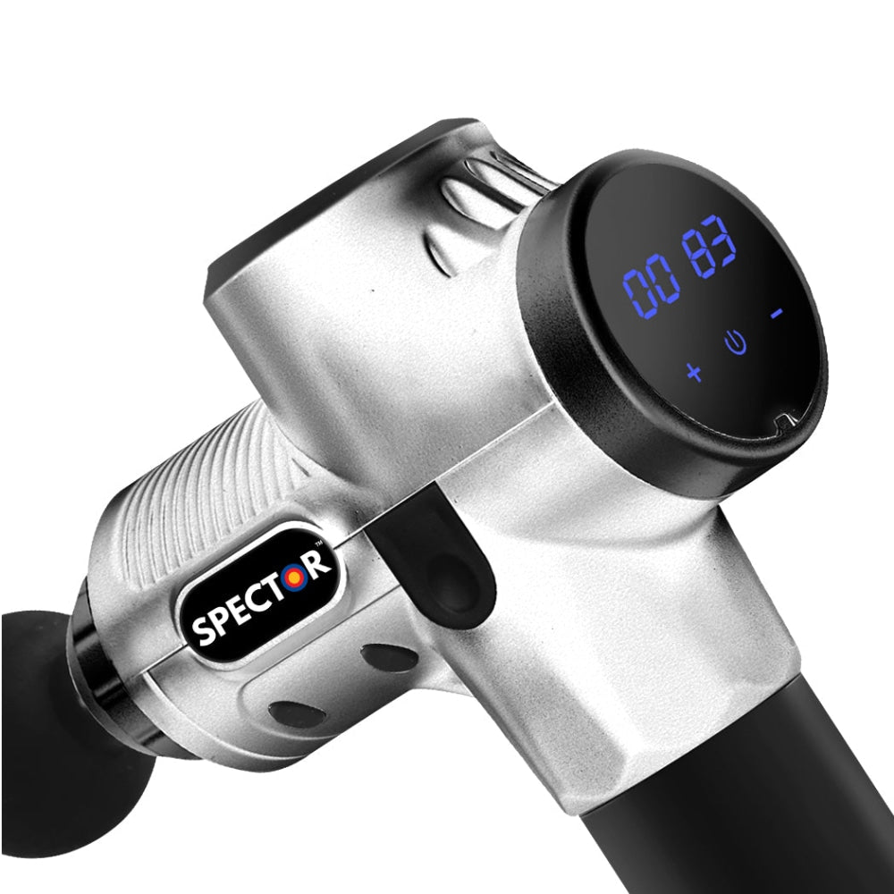 Massage Gun Electric Massager Vibration Muscle Therapy 4 Heads Percussion Silver Fast shipping On sale