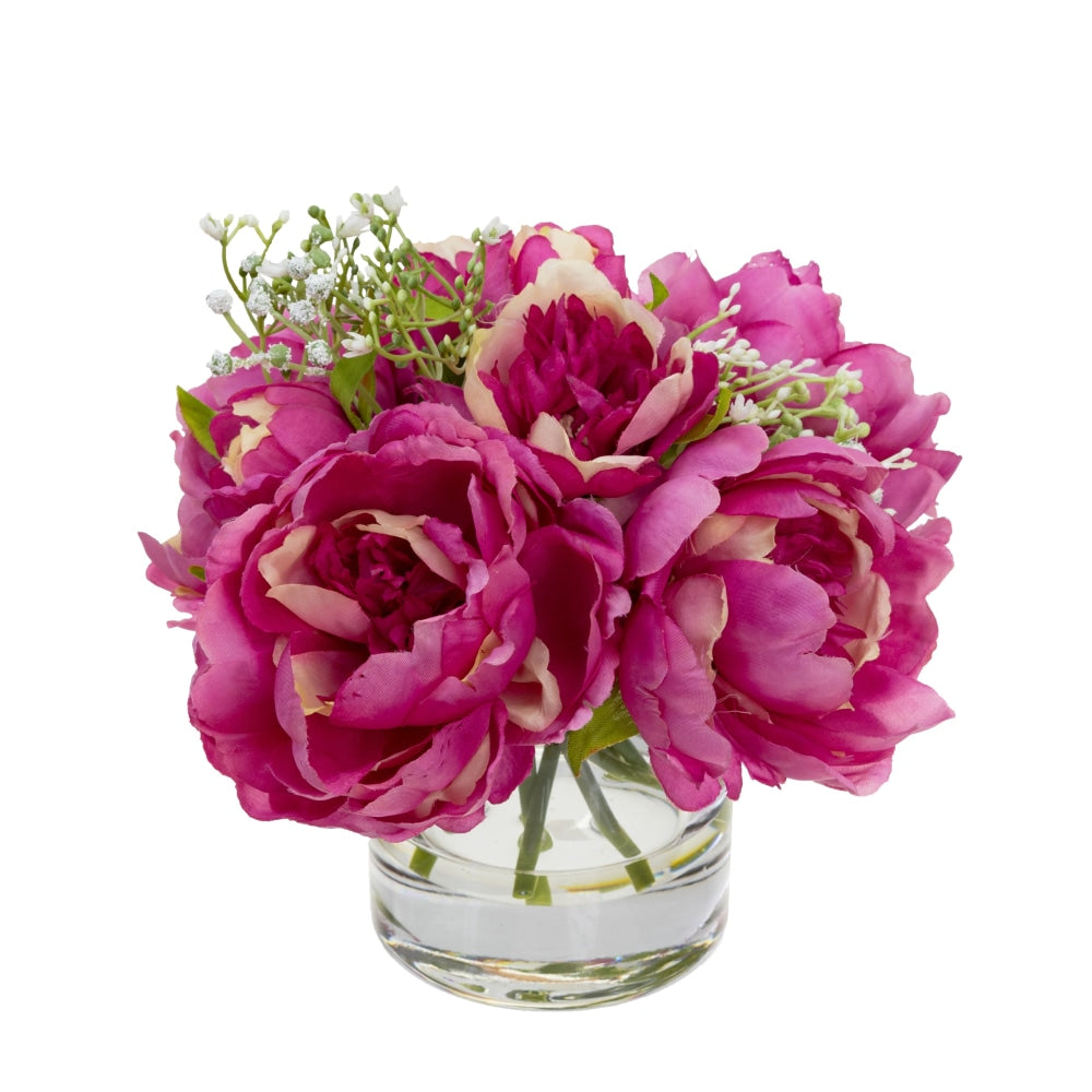 Mauve Peony Rose Artificial Fake Plant Decorative Arrangement 25cm In Glass Fast shipping On sale