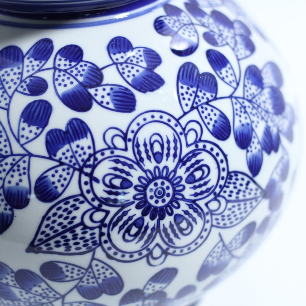 Maya Blue Ceramic Oriental Table Lamp Light Linen Shade White Fast shipping On sale