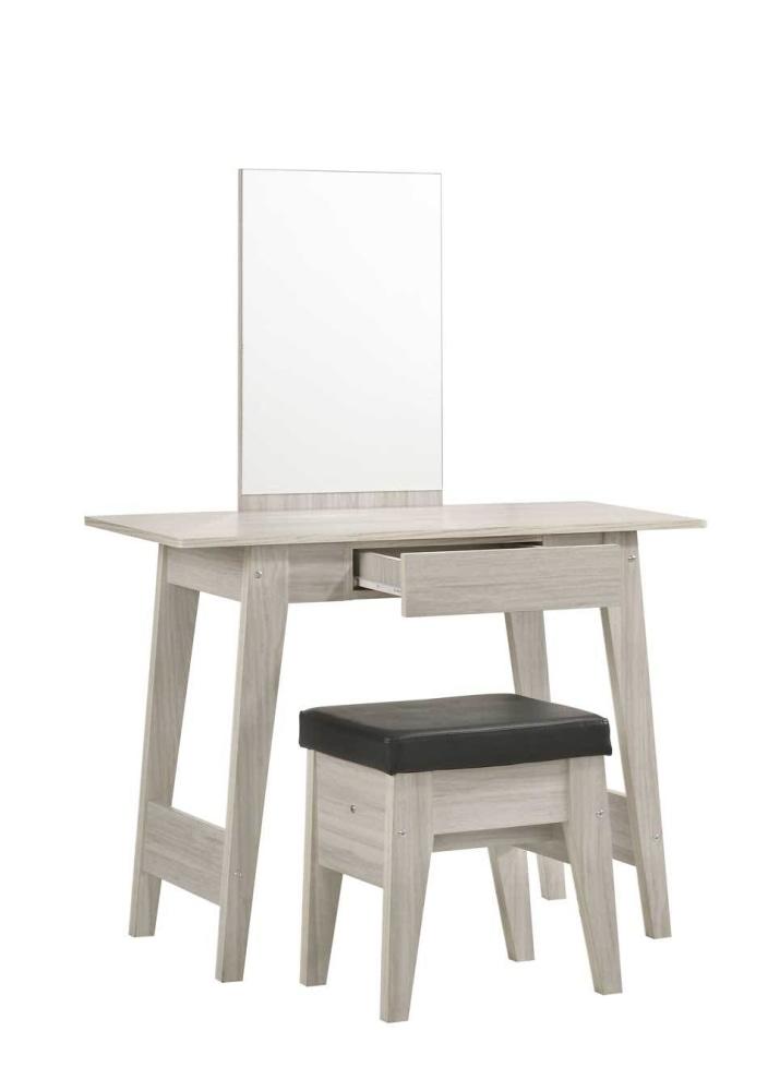 Maze 1 - Drawer Dressing Table With PU Leather Stool - White Oak Fast shipping On sale