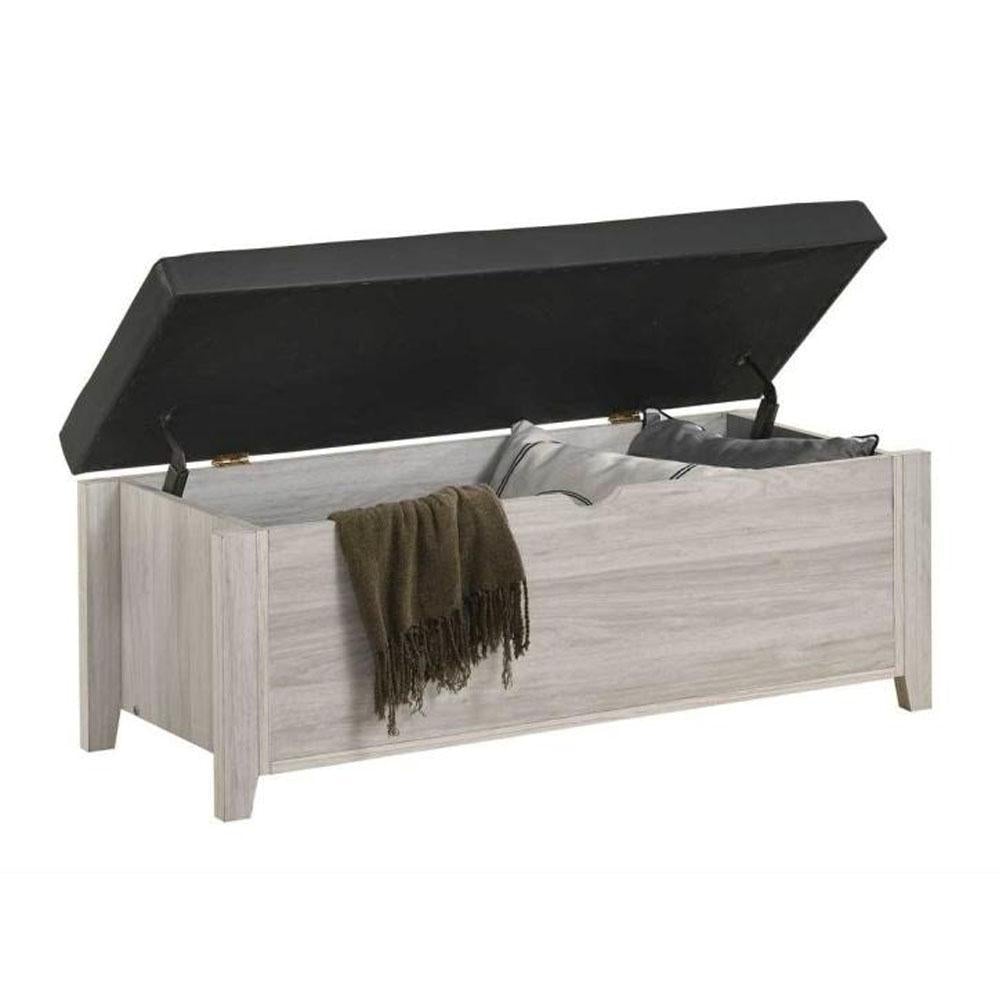 Maze Ottoman Lift Top Storage Bench With PU Leather Seat - White Oak / Black Fast shipping On sale
