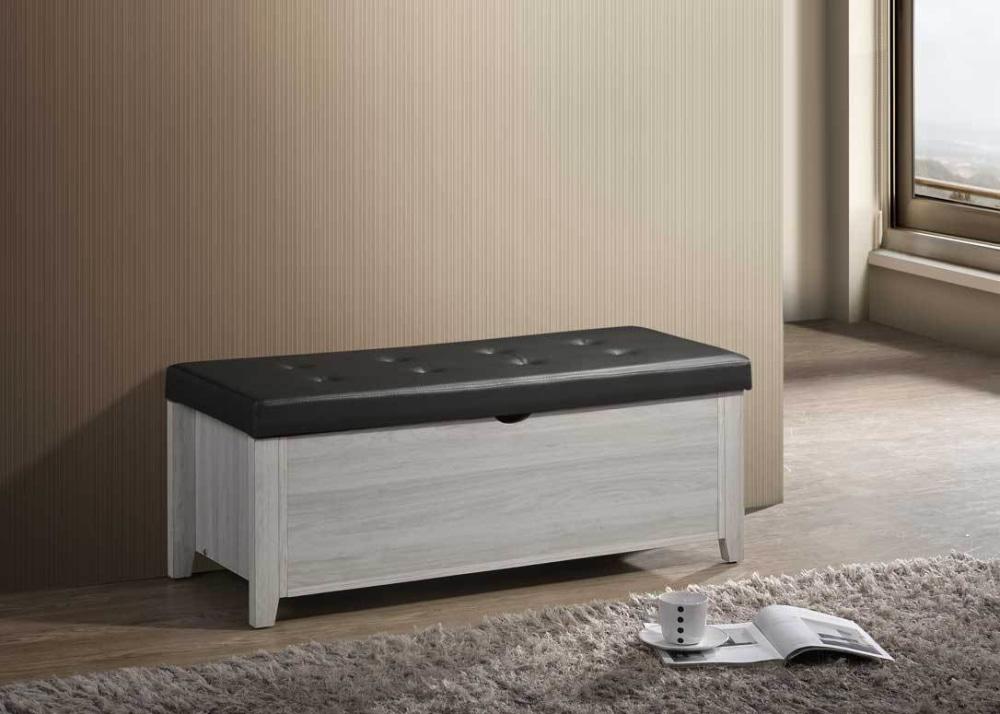 Maze Ottoman Lift Top Storage Bench With PU Leather Seat - White Oak / Black Fast shipping On sale
