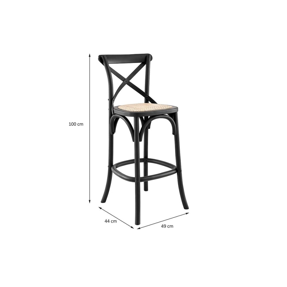 Melrose Cross Back Wooden Kitchen Counter Bar Stool Rattan Seat - Birch/Black Black Fast shipping On sale