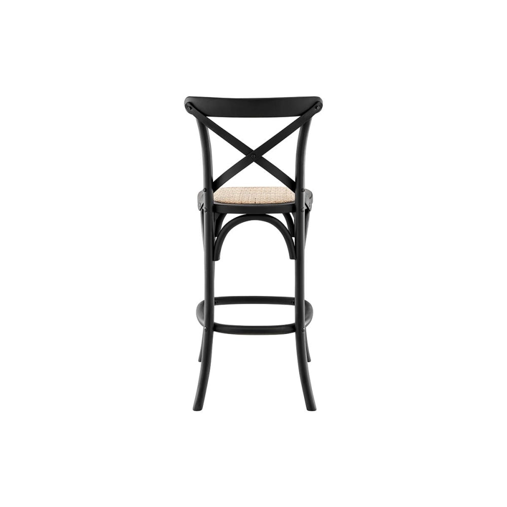 Melrose Cross Back Wooden Kitchen Counter Bar Stool Rattan Seat - Birch/Black Black Fast shipping On sale